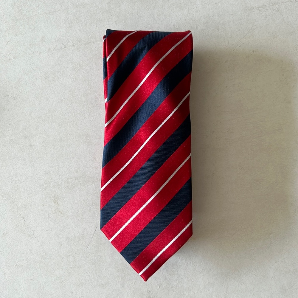 Red Dark Blue and White Striped Tie